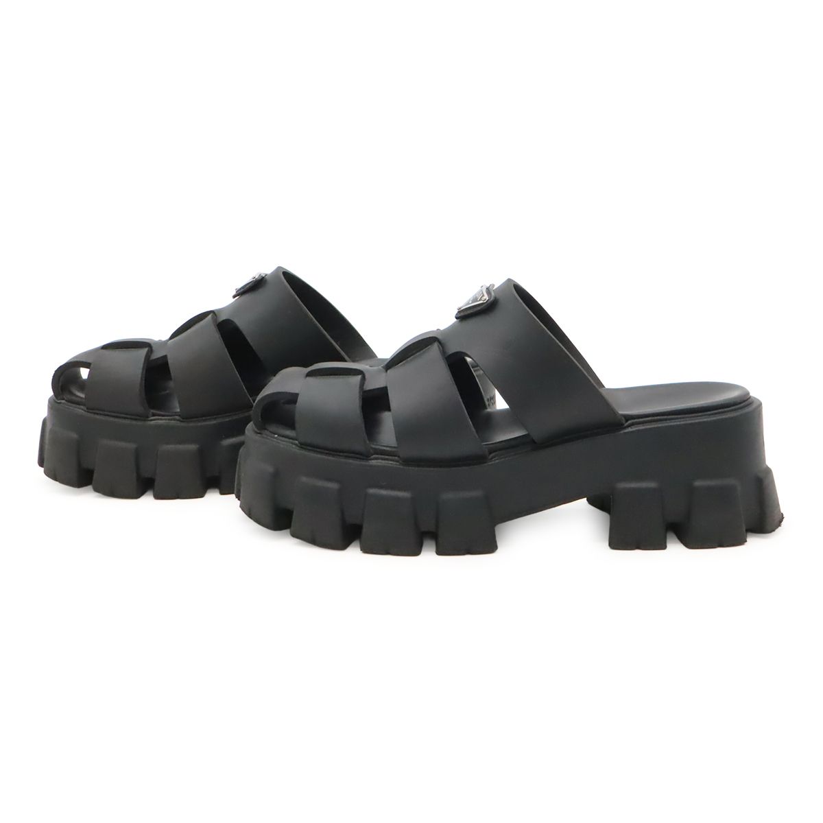 Prada Triangle Logo Monolith Rubber Sandals Platform Nero Black — view 2