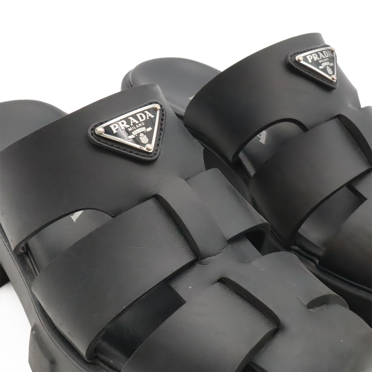 Prada Triangle Logo Monolith Rubber Sandals Platform Nero Black — view 6