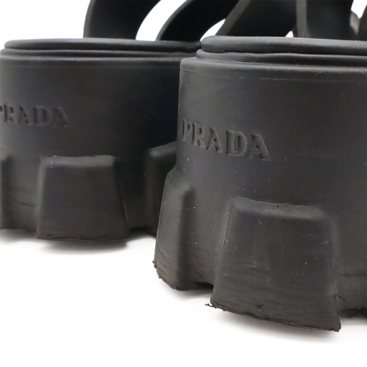 Prada Triangle Logo Monolith Rubber Sandals Platform Nero Black — view 7