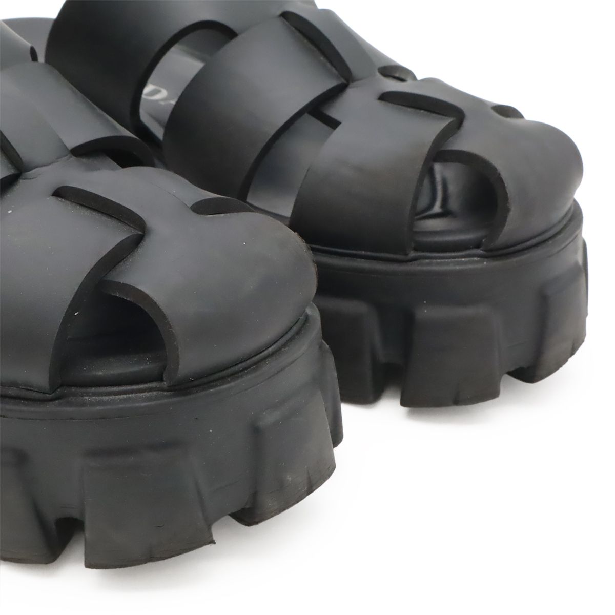 Prada Triangle Logo Monolith Rubber Sandals Platform Nero Black — view 5