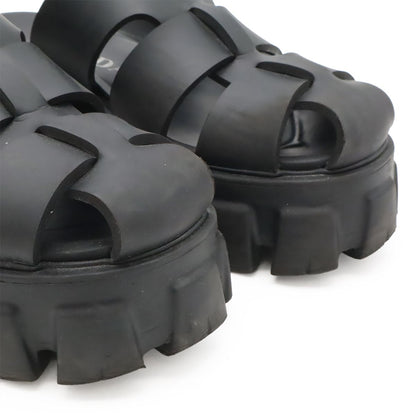 Prada Triangle Logo Monolith Rubber Sandals Platform Nero Black — view 5