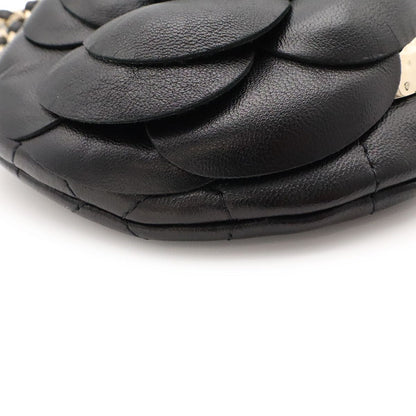 Chanel Camellia Quilted Chain Pochette Mini Shoulder Bag Lambskin Leather Black — view 3