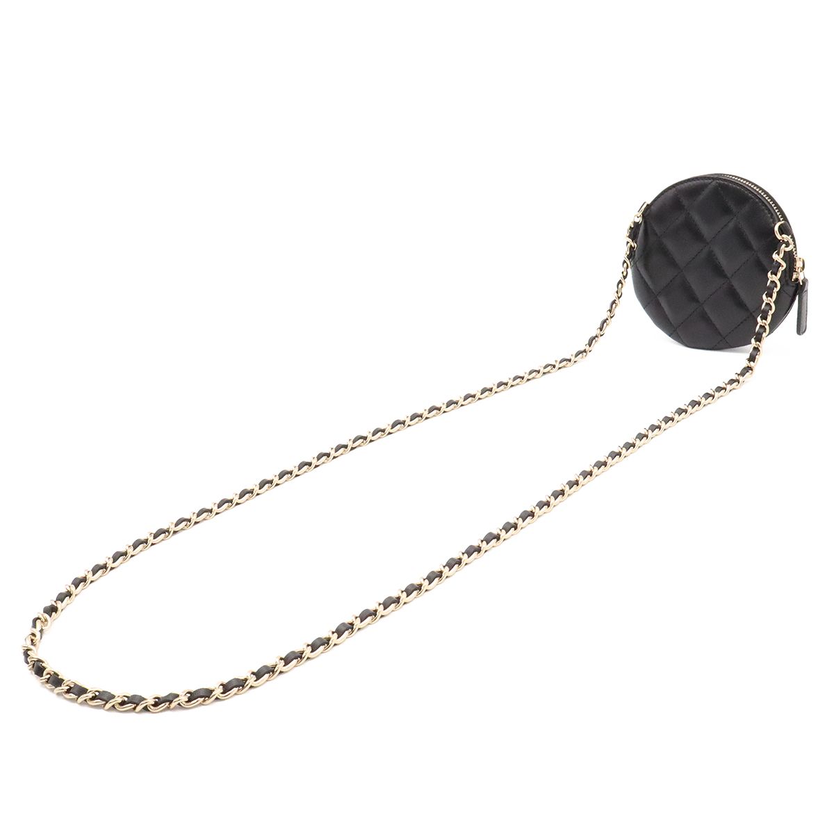 Chanel Camellia Quilted Chain Pochette Mini Shoulder Bag Lambskin Leather Black — view 2
