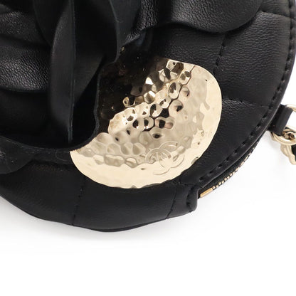 Chanel Camellia Quilted Chain Pochette Mini Shoulder Bag Lambskin Leather Black — view 6