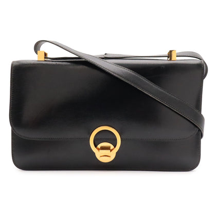Hermes Ring Shoulder Bag Box Calf Leather Black Gold