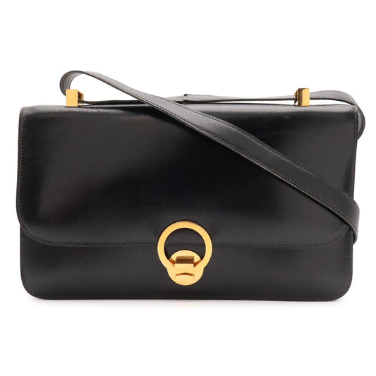 Hermes Ring Shoulder Bag Box Calf Leather Black Gold