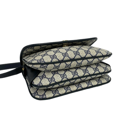 Gucci Vintage GG Logo Leather Mini Shoulder Bag Pochette Navy — view 7