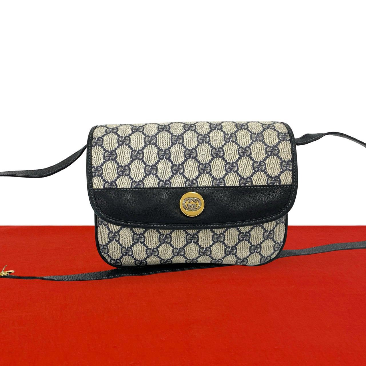 Gucci Vintage GG Logo Leather Mini Shoulder Bag Pochette Navy
