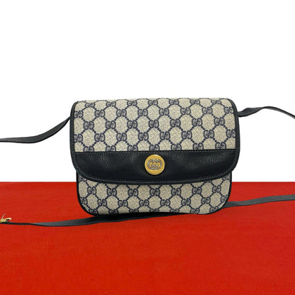 Gucci Vintage GG Logo Leather Mini Shoulder Bag Pochette Navy