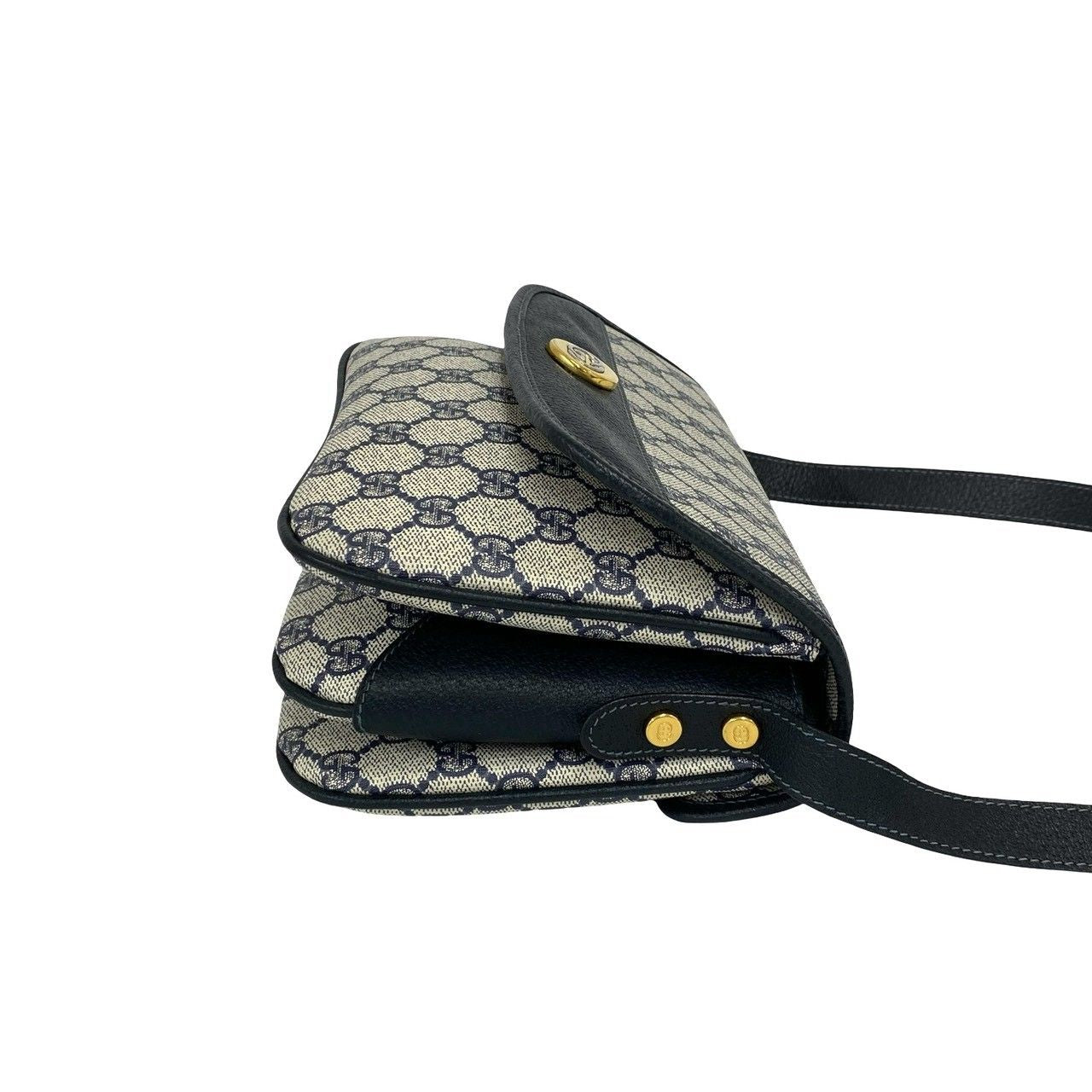 Gucci Vintage GG Logo Leather Mini Shoulder Bag Pochette Navy — view 6