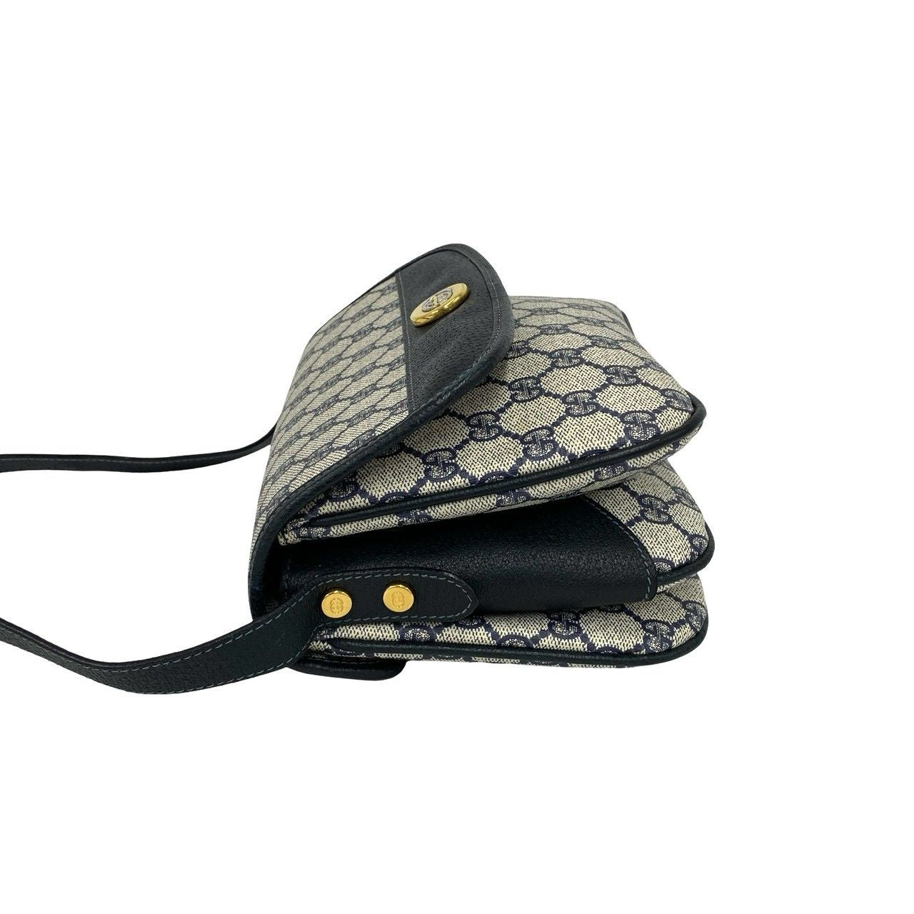 Gucci Vintage GG Logo Leather Mini Shoulder Bag Pochette Navy — view 5