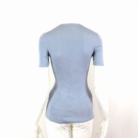 Prada Silk Rib Knit Crew Neck Short Sleeve Sweater Logo Embroidery Pocket L 42 — view 3