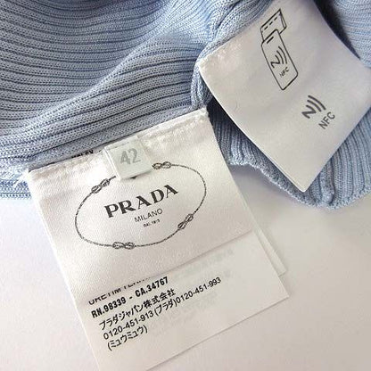 Prada Silk Rib Knit Crew Neck Short Sleeve Sweater Logo Embroidery Pocket L 42 — view 7