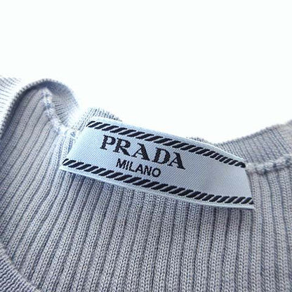 Prada Silk Rib Knit Crew Neck Short Sleeve Sweater Logo Embroidery Pocket L 42 — view 5