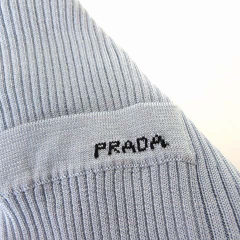 Prada Silk Rib Knit Crew Neck Short Sleeve Sweater Logo Embroidery Pocket L 42 — view 4