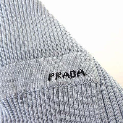 Prada Silk Rib Knit Crew Neck Short Sleeve Sweater Logo Embroidery Pocket L 42 — view 4