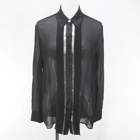 Versace Medusa Button Shirt Blouse Silk Black Sheer 36