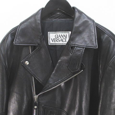 Versace Gianni Leather Jacket Rider's Black Zip-up Pocket Embroidery Lining 50 — view 4