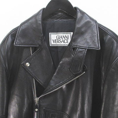 Versace Gianni Leather Jacket Rider's Black Zip-up Pocket Embroidery Lining 50 — view 4
