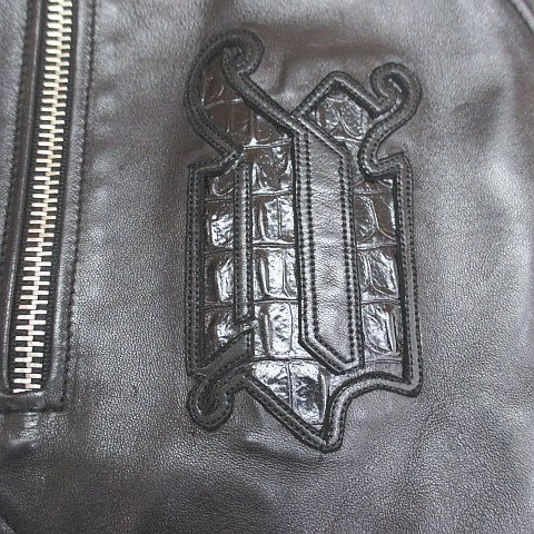 Versace Gianni Leather Jacket Rider's Black Zip-up Pocket Embroidery Lining 50 — view 7