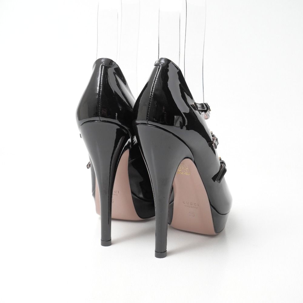 Gucci Pumps Patent Strap High Heels Open Toe Platform — view 3