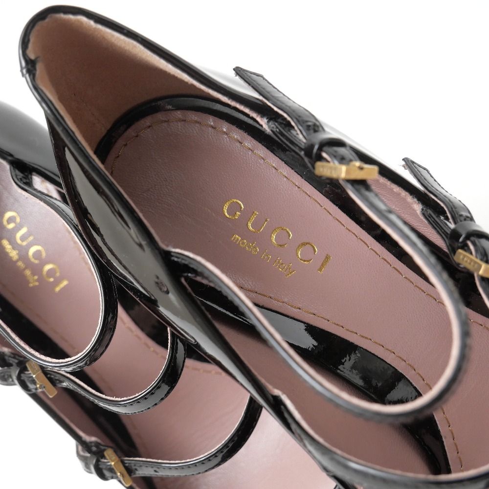 Gucci Pumps Patent Strap High Heels Open Toe Platform — view 6