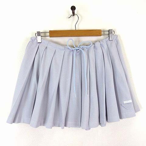Prada Cotton Pique Pleated Skirt Mini Triangle Logo Embroidery Drost L Blue 42 — view 4