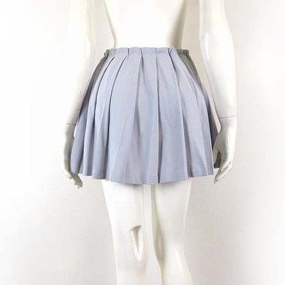 Prada Cotton Pique Pleated Skirt Mini Triangle Logo Embroidery Drost L Blue 42 — view 3