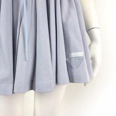 Prada Cotton Pique Pleated Skirt Mini Triangle Logo Embroidery Drost L Blue 42 — view 2