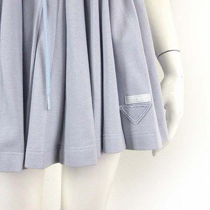 Prada Cotton Pique Pleated Skirt Mini Triangle Logo Embroidery Drost L Blue 42 — view 2