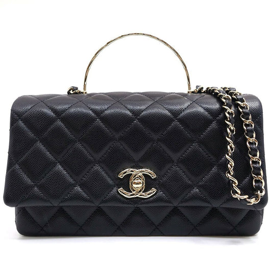 Chanel Top Handle Quilted Grained Calfskin BK GD