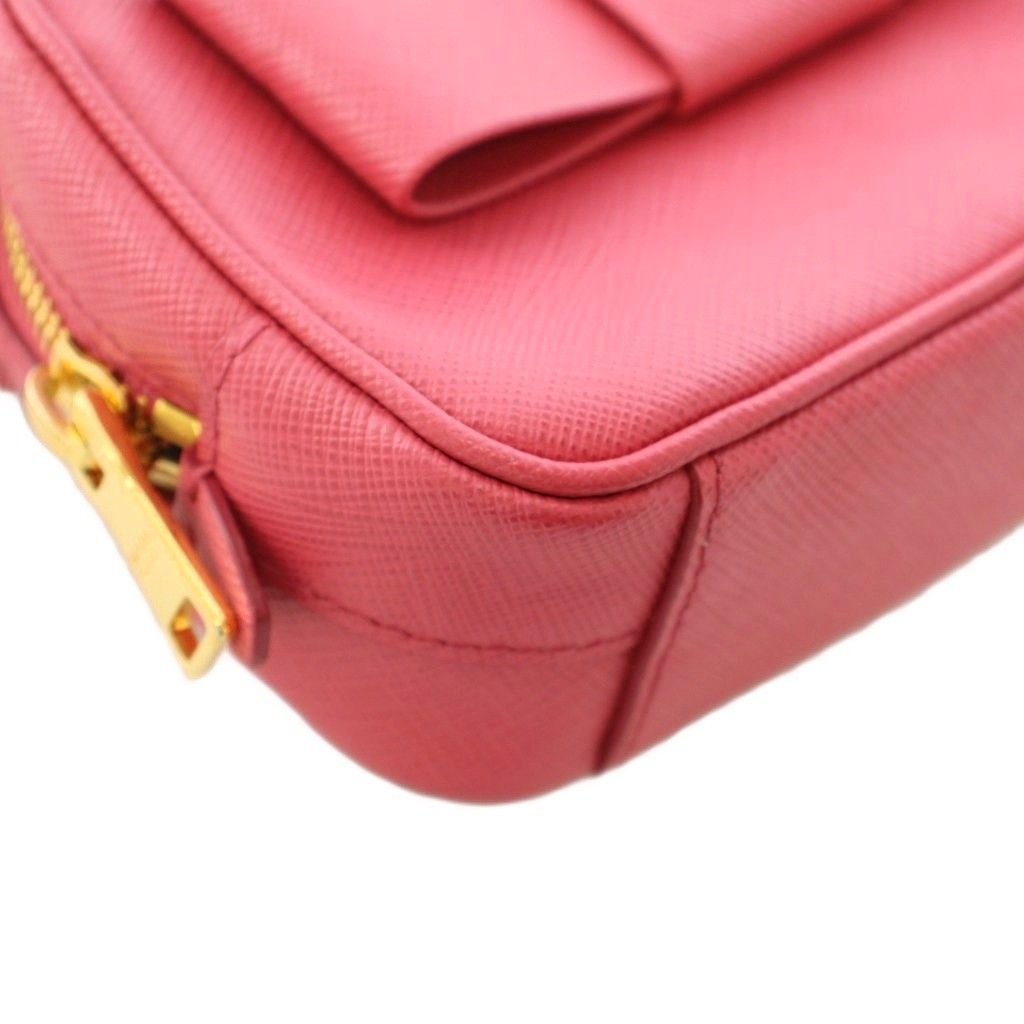 Prada Saffiano Fiocco Ribbon Mini Shoulder Bag Posiette Leather Pink — view 7
