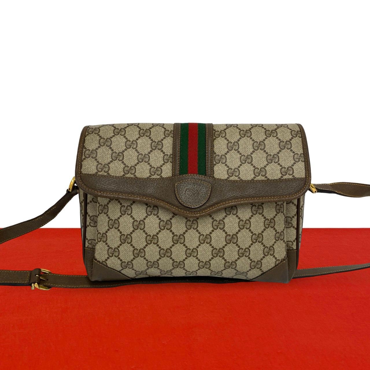 Gucci Vintage Sherry Line GG Logo Pattern Leather Shoulder Bag Pochette Brown