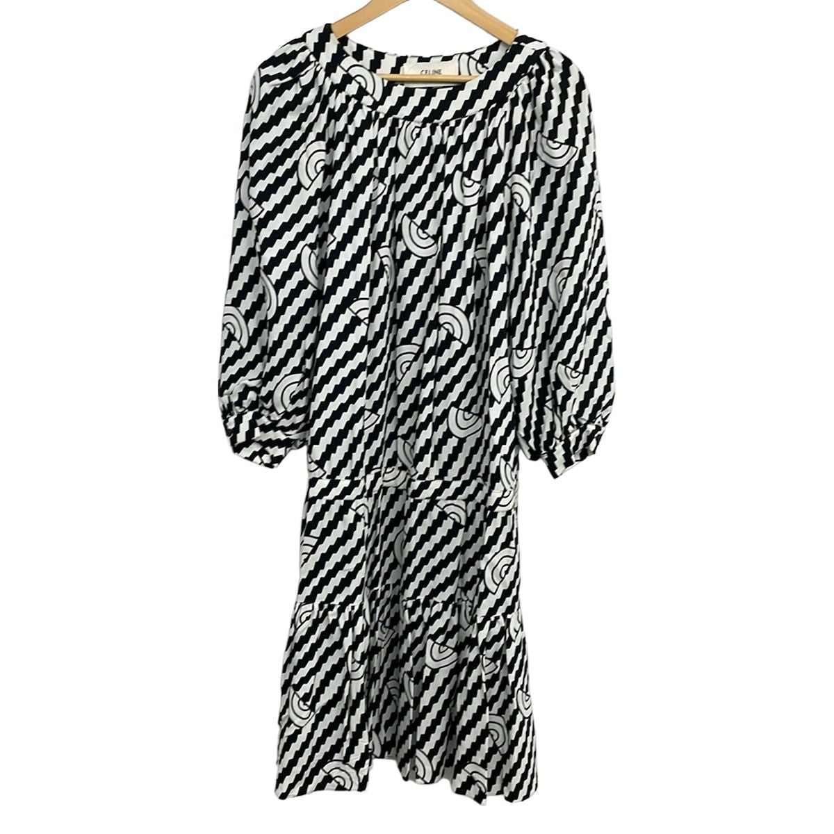 Celine Dress S White Black Long Sleeve Long Tiered Hedi Slimane 36