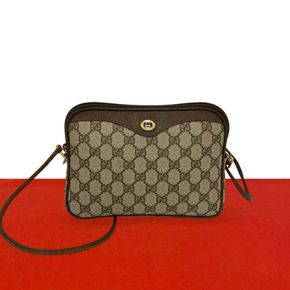 Gucci Vintage GG Logo Pattern Leather Mini Shoulder Bag Pochette Brown