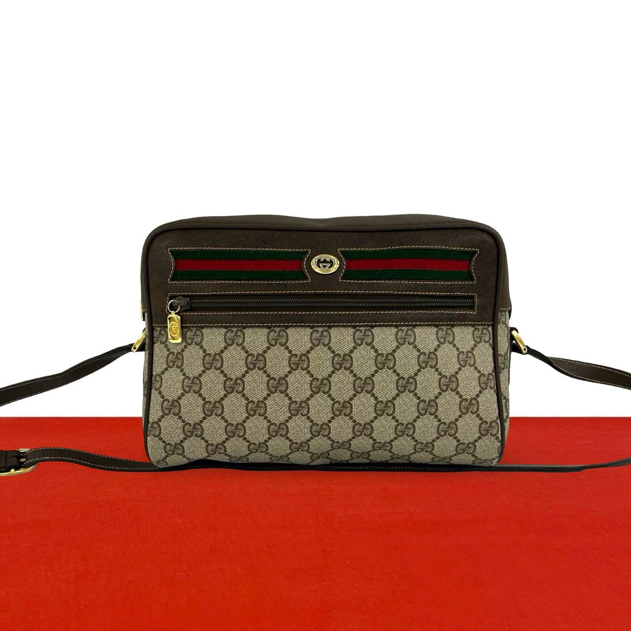Gucci Vintage Sherry Line GG Logo Pattern Leather Shoulder Bag Pochette Brown