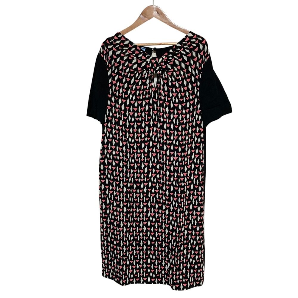 Prada All Over Print Front Ribbon Short Sleeve Dress Black