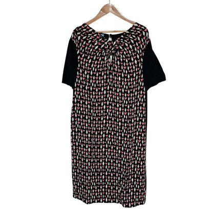 Prada All Over Print Front Ribbon Short Sleeve Dress Black