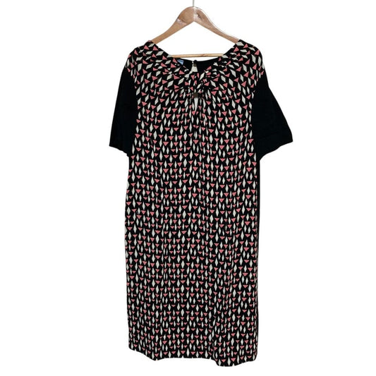 Prada All Over Print Front Ribbon Short Sleeve Dress Black