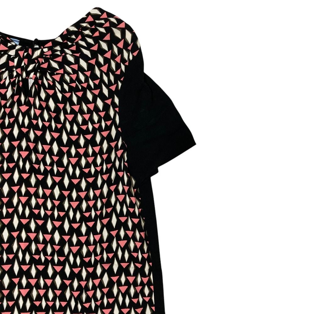 Prada All Over Print Front Ribbon Short Sleeve Dress Black — view 3