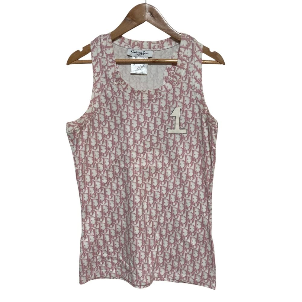 Dior Galliano Era Numbering Trotter Print Tank Top Pink 40