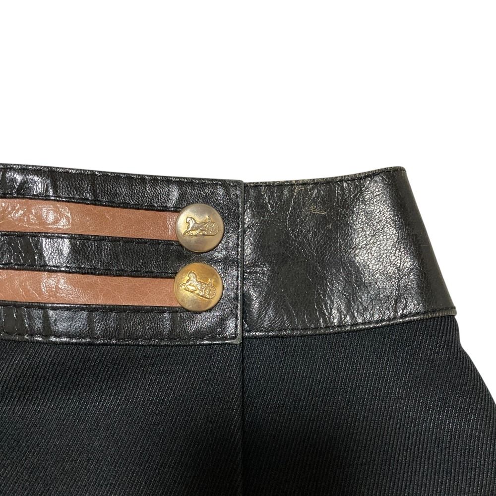 Celine Vintage Leather Trim Carriage Button Wrap Skirt Black — view 3