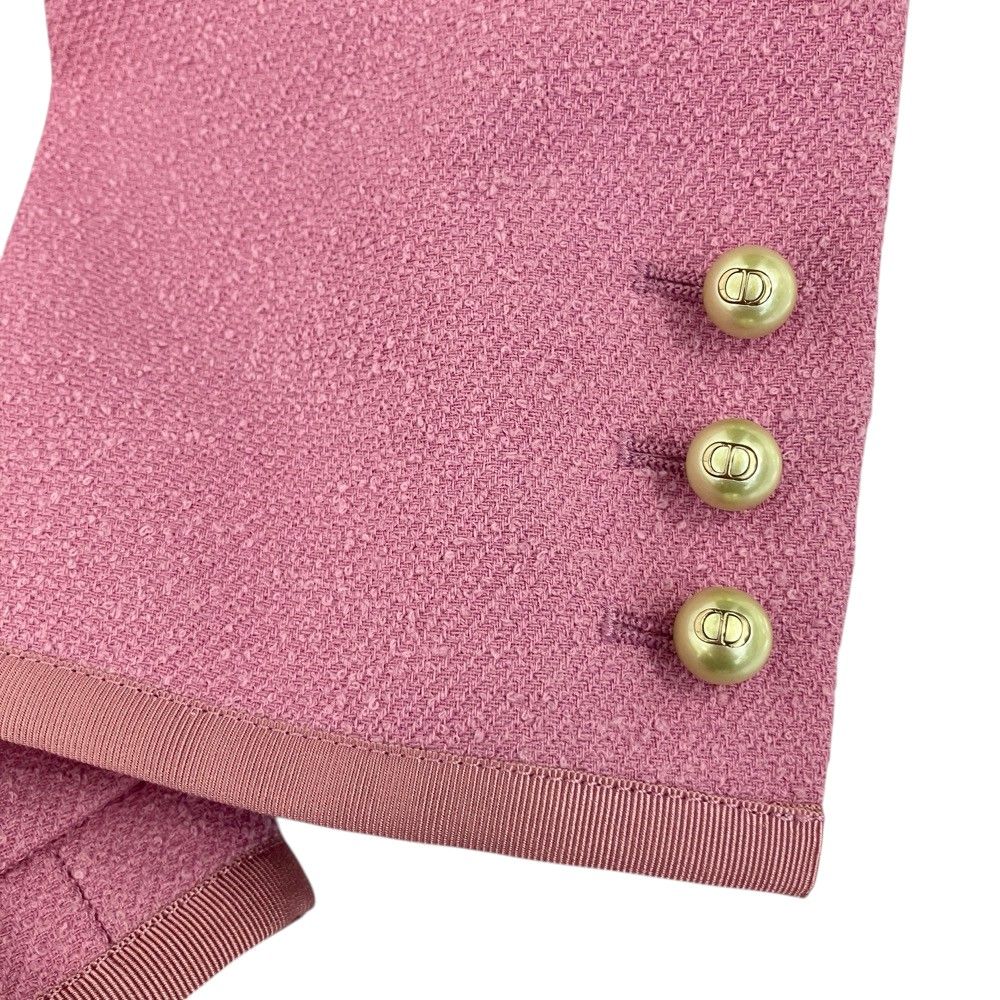 Dior CD Pearl Button Collarless Cropped Jacket Pink — view 6