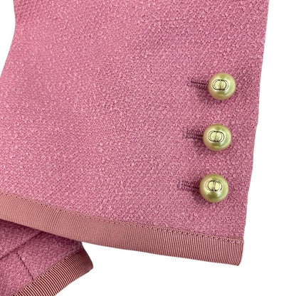 Dior CD Pearl Button Collarless Cropped Jacket Pink — view 6