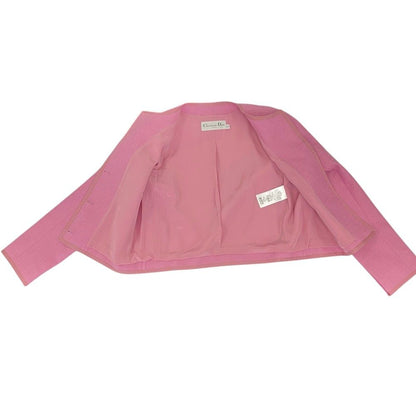 Dior CD Pearl Button Collarless Cropped Jacket Pink — view 7
