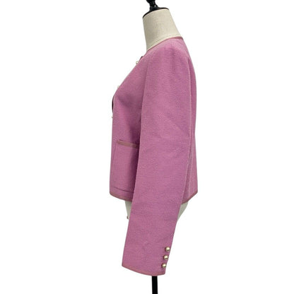Dior CD Pearl Button Collarless Cropped Jacket Pink — view 3