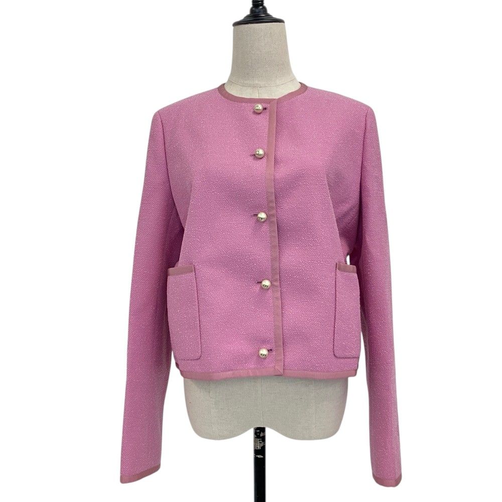 Dior CD Pearl Button Collarless Cropped Jacket Pink