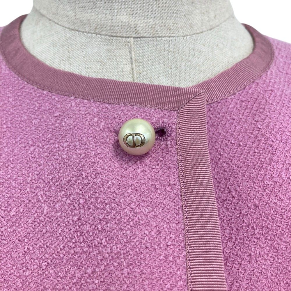 Dior CD Pearl Button Collarless Cropped Jacket Pink — view 4