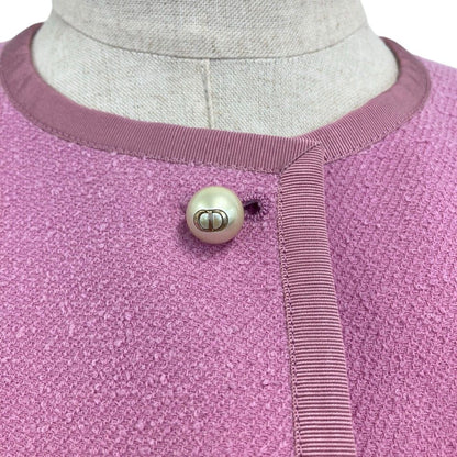 Dior CD Pearl Button Collarless Cropped Jacket Pink — view 4