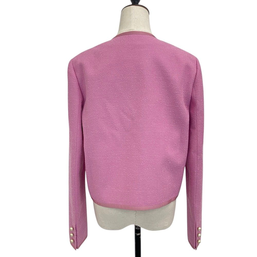 Dior CD Pearl Button Collarless Cropped Jacket Pink — view 2